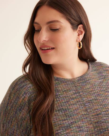 Dolman-Sleeve Mock-Neck Ribbed Knit Top