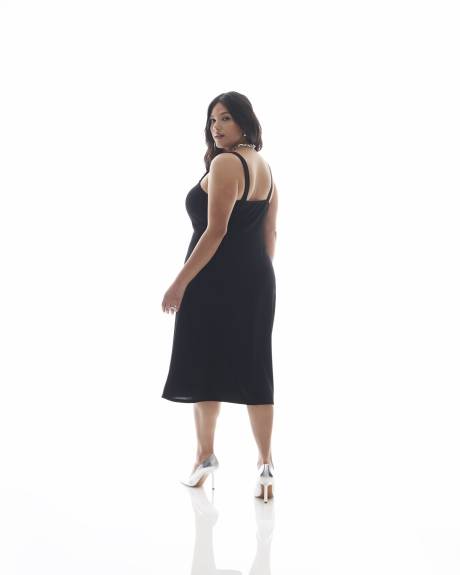 Black Sleeveless Midi Dress with Lace-up Front - Addition Elle