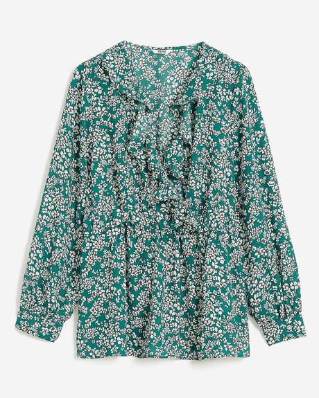 Floral Ruffled Faux-Wrap Blouse