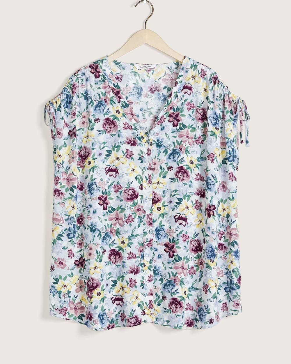 Floral Print Blouse, Drawstring Sleeve - In Every Story