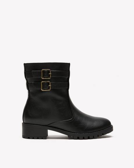 Extra Wide Width, Black Double Strap Low-Heel Bootie