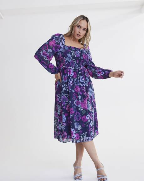 Robe midi en chiffon avec haut à smocks - Addition Elle