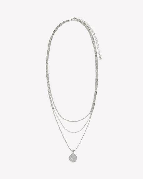 Three-Layer Necklace with Paper Glitter Disc Pendant