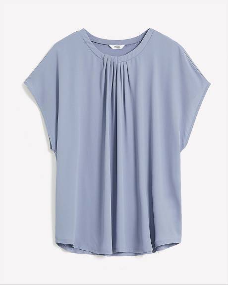 Extended-Sleeve Crew Neck Mixed Media Top