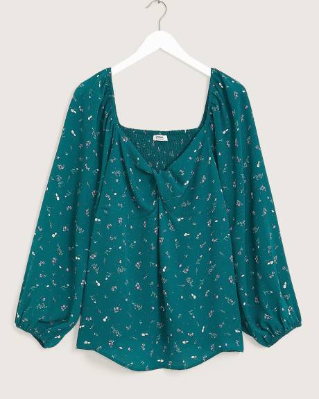 Printed Blouse with Long Balloon Sleeves