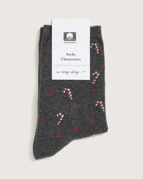 Candy Cane Motif Crew Socks - In Every Story