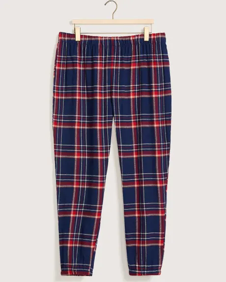 Heather Jersey Knit Top With Flannel Jogger Pant, PJ Set - tiVOGLIO