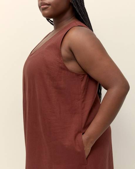 Linen Blend V-Neck A-Line Dress