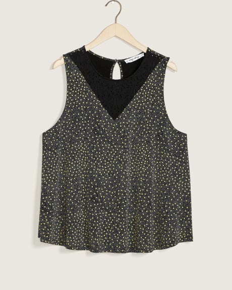 Petite, Sleeveless Printed Top With Lace Insert - In Every Story