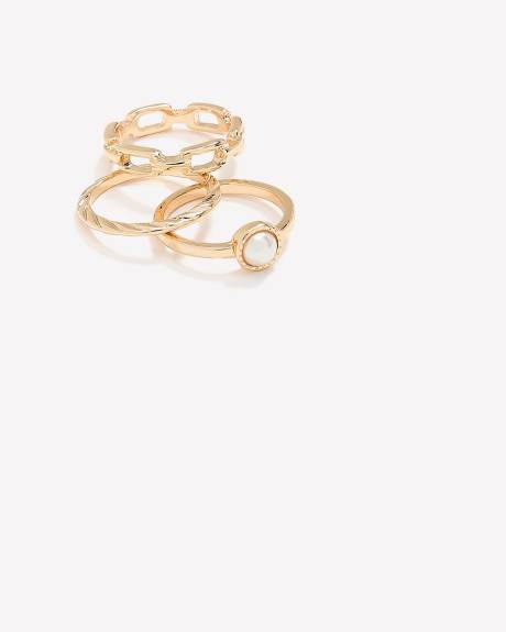 Golden Fancy Rings with Pearls, Set of 3