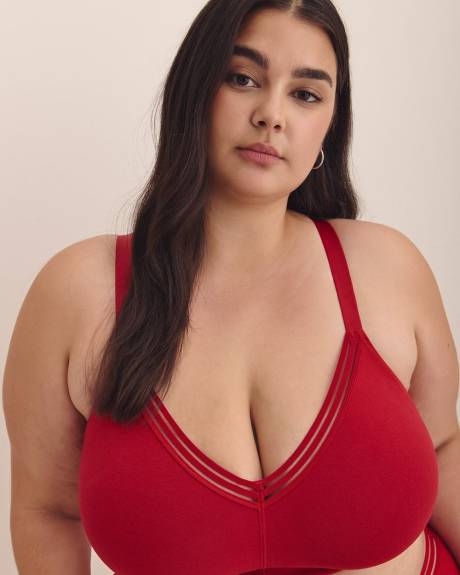 Wireless Red Cotton Bra with Striped Elastic Trim - ti Voglio