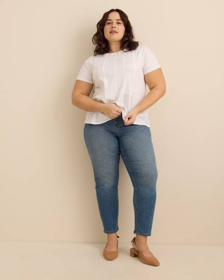 Short-Sleeve Pintuck Knit Top