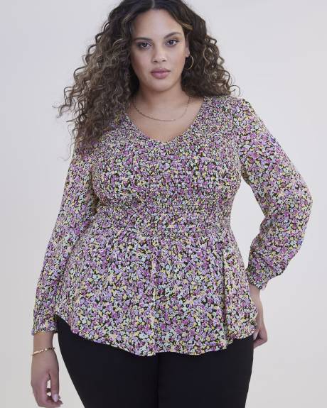 Long-Sleeve Blouse with Shirring Top - Addition Elle