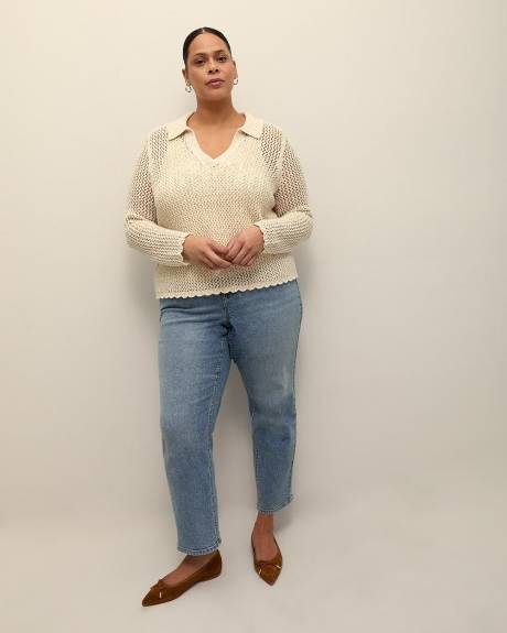Responsible, Long-Sleeve Open-Stitch Polo Sweater
