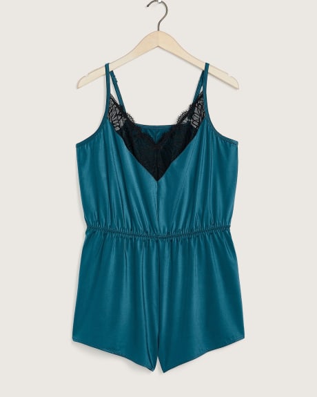 Solid Boudoir Sleeveless Romper with Lace Accents - Déesse Collection