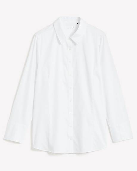 Long-Sleeve Fitted Long Button-Down Shirt - Addition Elle