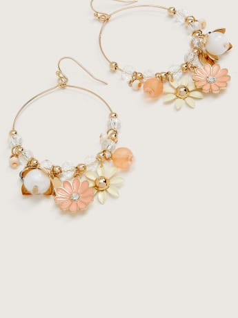 Boucles d'oreilles anneaux avec breloques en fleurs