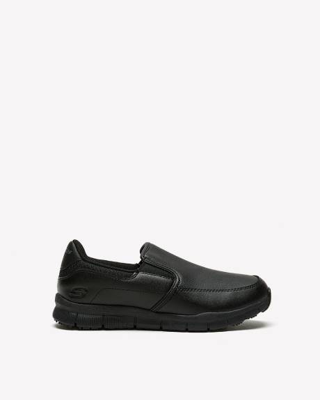 Wide Width, Black Faux Leather Nampa Annod Work Shoe - Skechers