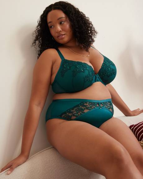 Underwire Padded Plunge Bra with Sequined Lace - Déesse Collection