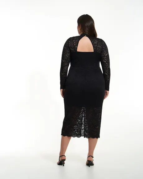 Black Bodycon Knit Lace Midi Dress - Addition Elle