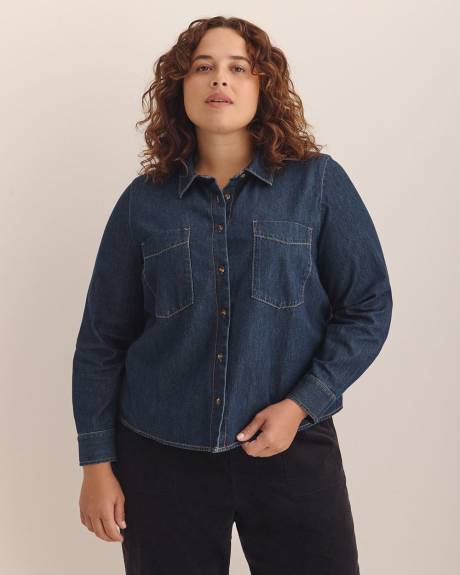 Chemisier en denim à délavé moyen avec poches