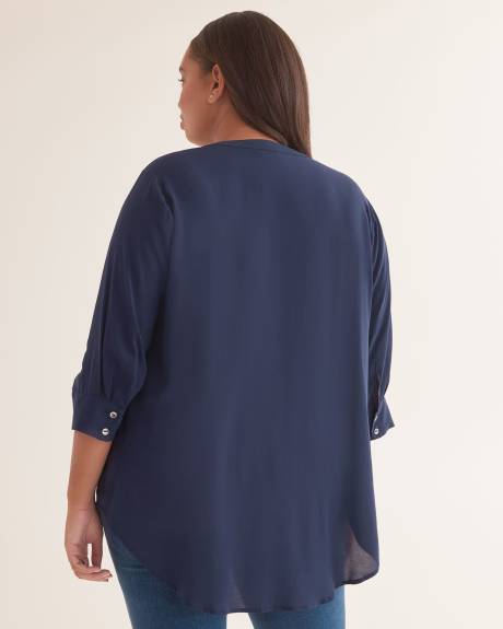 Buttoned Split Neck Woven Tunic