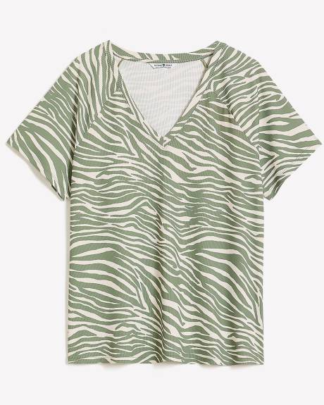 T-shirt vert zébré à manches courtes et encolure en V - Active Zone