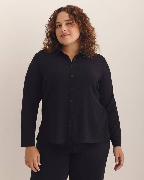 Dark Buttoned-Down Textured Knit Shirt