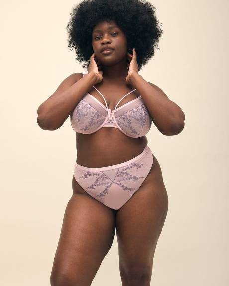 Lilac Satin Thong with Lace Embroidery - Déesse Collection