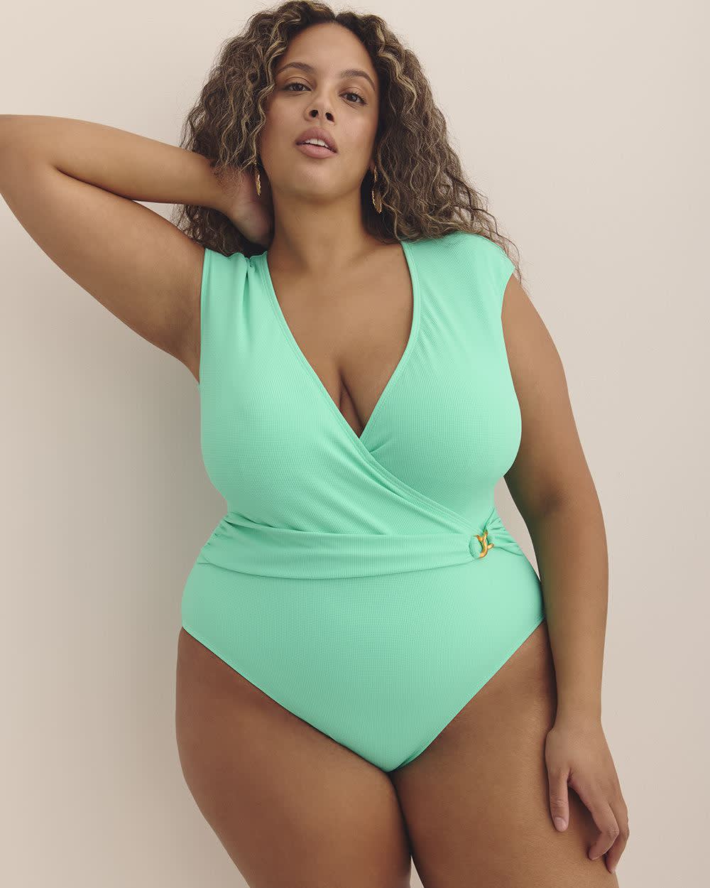Blue Cap-Sleeve One-Piece Swim Suit - Bleu by Rod Beattie