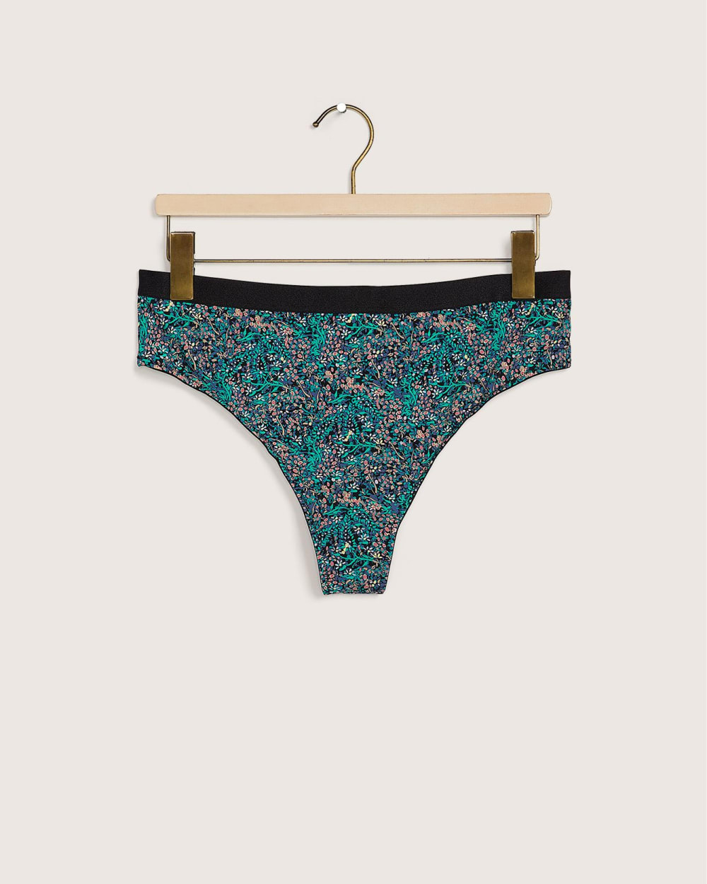 Floral Thong with Satin Waistband - Déesse Collection