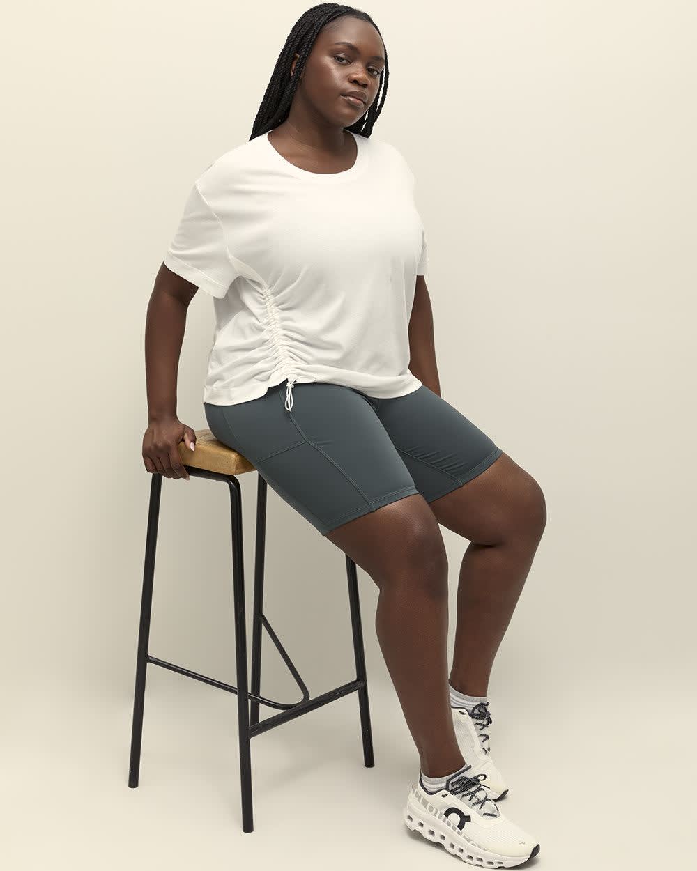 White Cropped T-Shirt with Shirring Detail - Active Zone