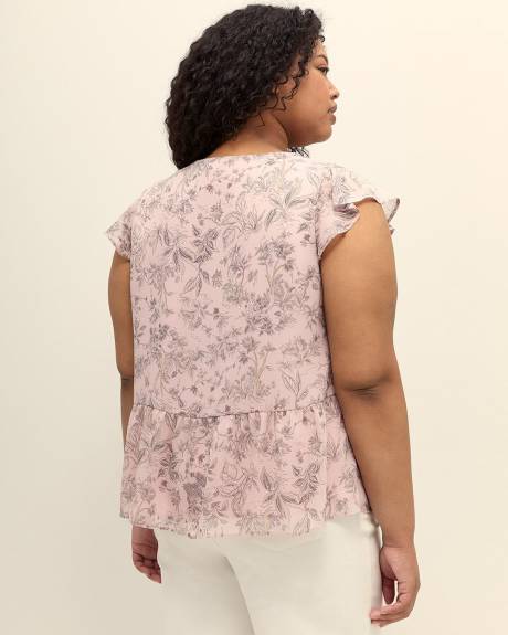 Blouse à manches courtes et col en V à volants