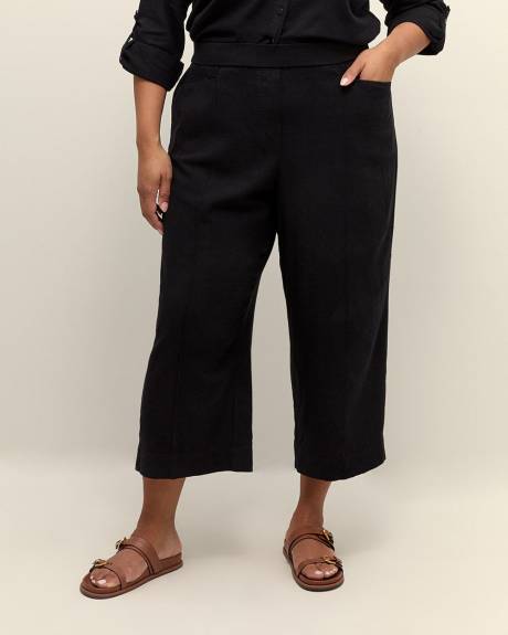 Linen Blend Wide-Leg Cropped Pant