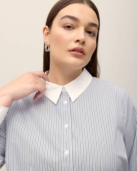 Striped Blue Buttoned-Down Poplin Shirt