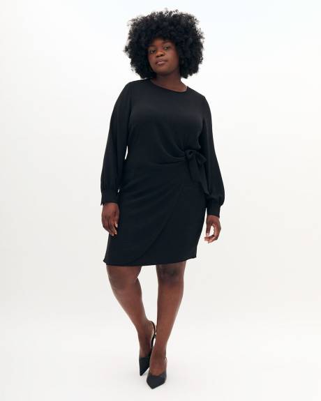 Black Woven Dress with Knotted Waist - Addition Elle
