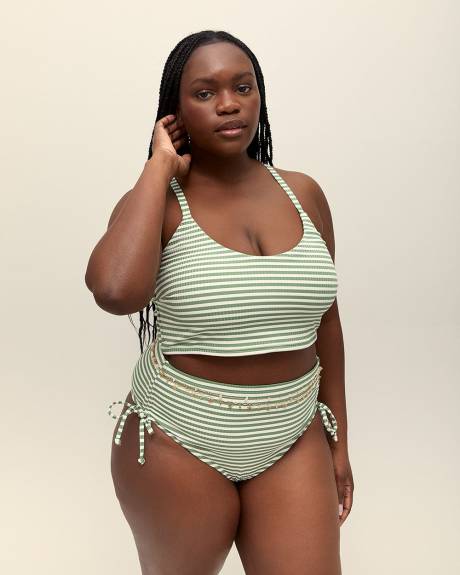 Haut de bikini longiligne vert à rayures texturées