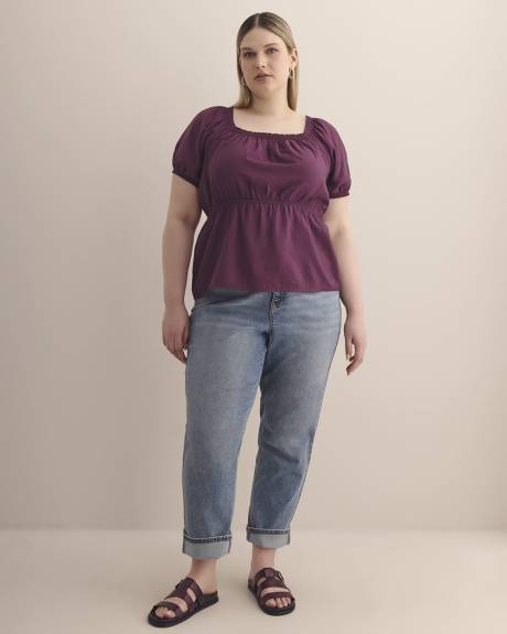 Square Neck with Short Balloon Sleeves Blouse