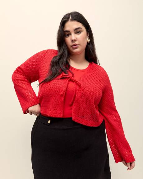 Tie-Front Bell-Sleeve Cardigan
