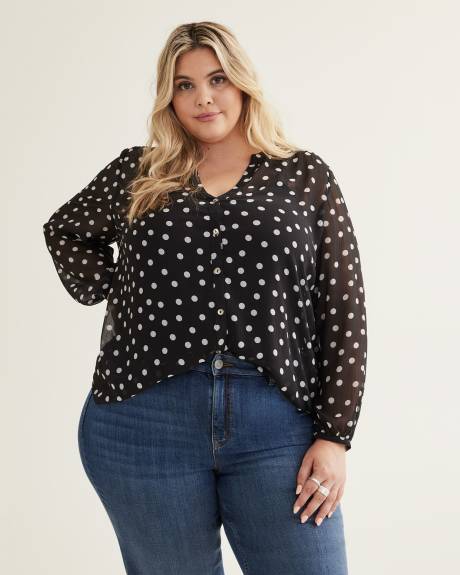 Printed Buttoned Down Blouse with Long Balloon Sleeves