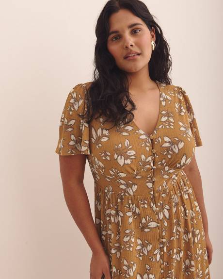 Robe à encolure en V avec manches courtes à volants - Addition Elle