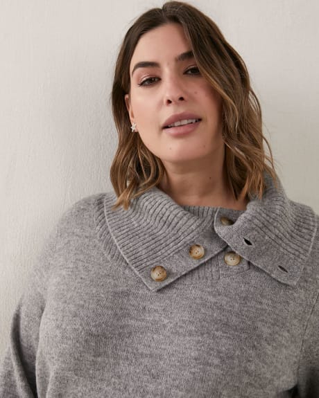 Petite, Tunic Sweater With Cowl Neck And Buttons - In Every Story