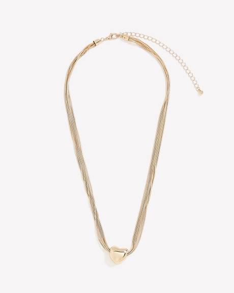 Multilayer Think Chain Necklace with Puffy Heart Pendant