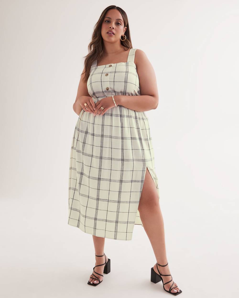Linen Blend Plaid Pull-On Ankle Skirt