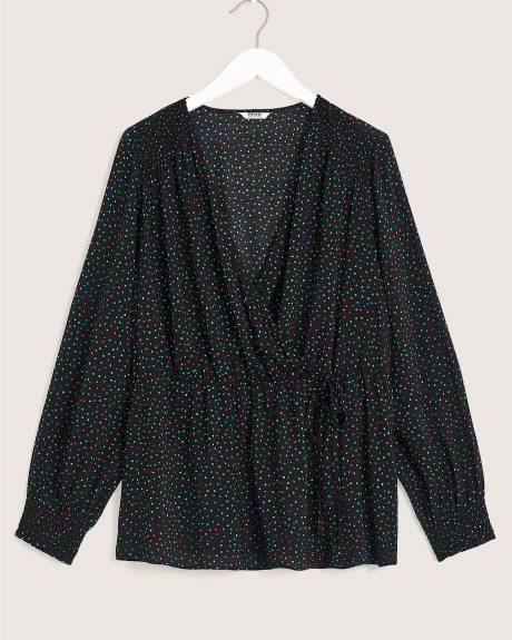 Blouse cache-coeur imprimée à manches longues