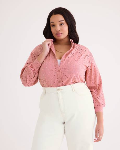 Long-Sleeve Eyelet Blouse