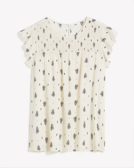 Long Swing Top with Short Ruffled Sleeves