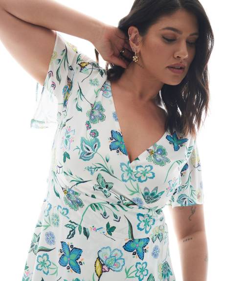 Responsible, Floral Asymmetrical Wrap Midi Dress - Addition Elle