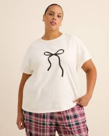 T-shirt de pyjama à manches courtes avec boucle en satin, coupe carrée - ti Voglio T-shirt de pyjama à manches courtes avec boucle en satin, coupe carrée - ti Voglio