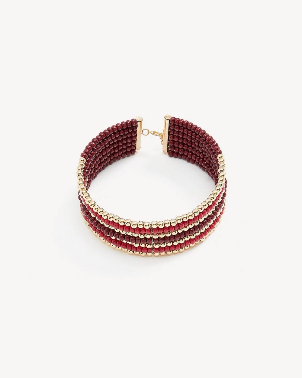 Wide Burgundy Multibeaded Cuff Bracelet